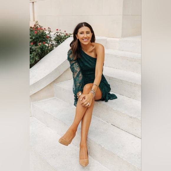 Wayf Teal One-Shoulder Mini Dress - Picture 5 of 12